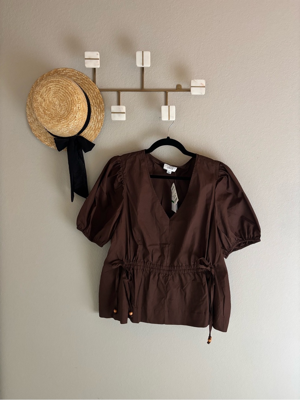 NWT Cece Brown Blouse Large